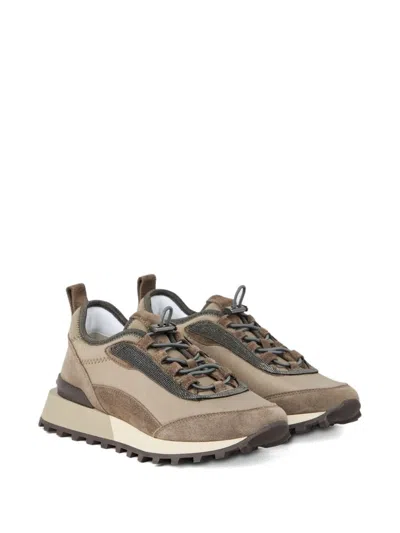 Brunello Cucinelli Streamlined Sneakers With Mesh Panels In Brown