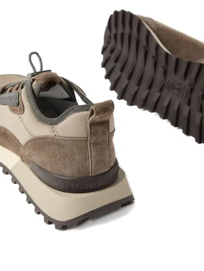 Brunello Cucinelli Streamlined Sneakers With Mesh Panels In Brown