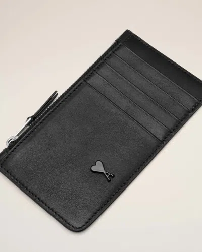Ami Alexandre Mattiussi Black Smooth Leather Ami De Coeur Zipped Card Holder