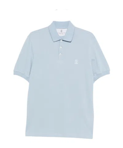 Brunello Cucinelli Polo Shirt With Soft Collar In Blue