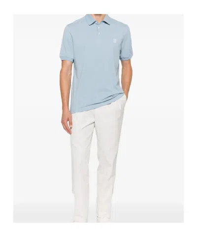 Brunello Cucinelli Polo Shirt With Soft Collar In Blue