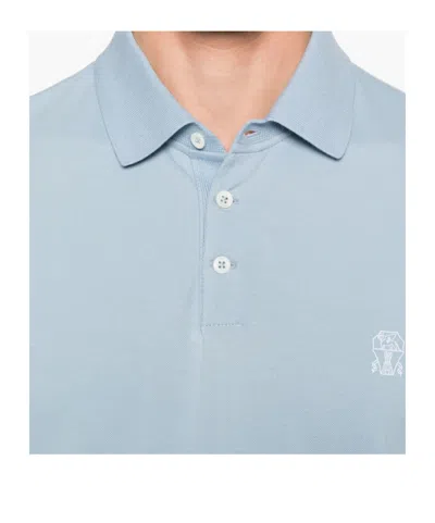 Brunello Cucinelli Polo Shirt With Soft Collar In Blue