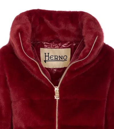 Herno Padded Jacket With Faux Fur Texture In Red