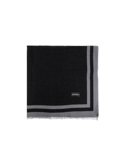 Emporio Armani Polka Dot Printed Frayed Edge Scarf In Black