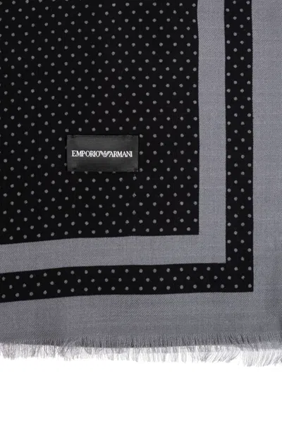 Emporio Armani Polka Dot Printed Frayed Edge Scarf In Black
