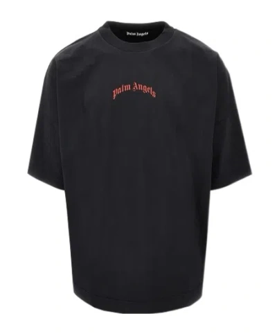Palm Angels Curved Logo Over T-shirt In Black
