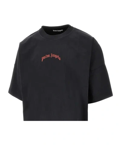 Palm Angels Curved Logo Over T-shirt In Black