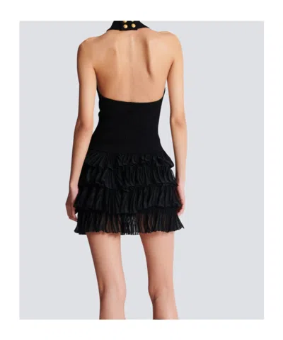 Balmain Ribbed Cable-knit Halterneck Top In Black