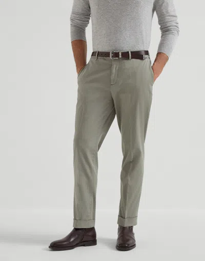 Brunello Cucinelli Pima Cotton Comfort Gabardine Italian Trousers In Gray