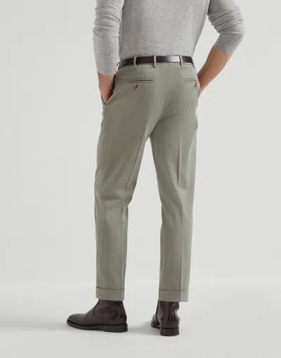 Brunello Cucinelli Pima Cotton Comfort Gabardine Italian Trousers In Gray