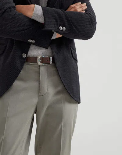 Brunello Cucinelli Pima Cotton Comfort Gabardine Italian Trousers In Gray