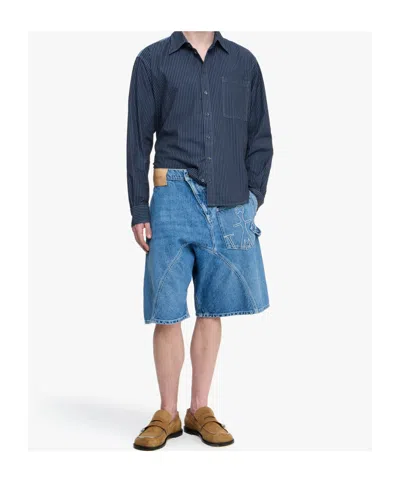 Jw Anderson Twisted Workwear Anchor-patch Denim Shorts In Blue