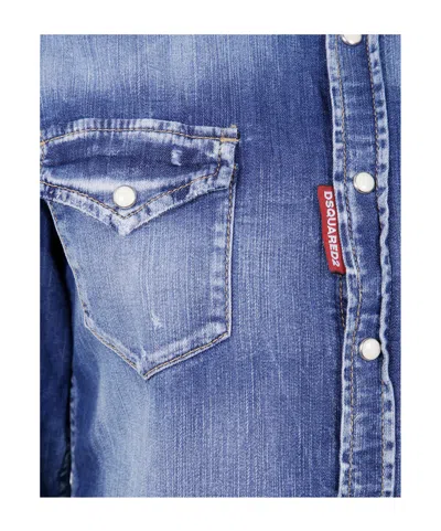 Dsquared2 Denim Shirt With Chest Pockets In Multi