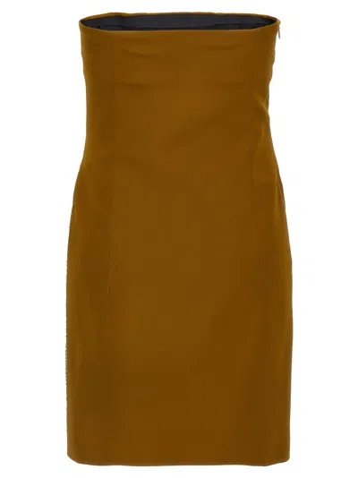 Attico Sequin Insert Strapless Fitted Dress With Side Mesh In Brown