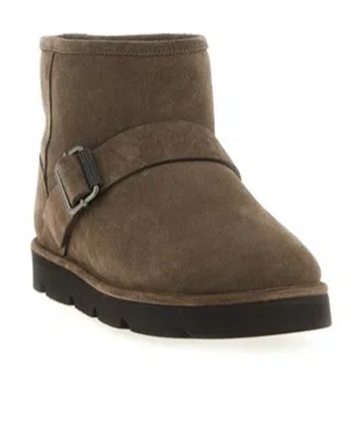 Brunello Cucinelli Monile Detailed Buckle Strap Ankle Boots In Brown