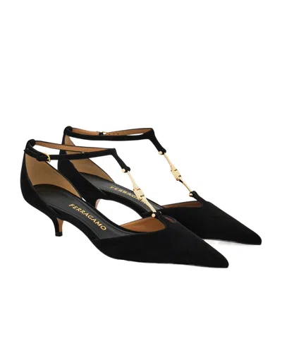 Ferragamo F Buckle T-strap Pump In Black
