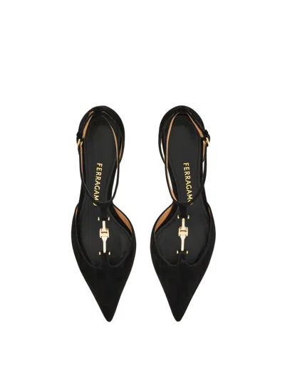 Ferragamo F Buckle T-strap Pump In Black