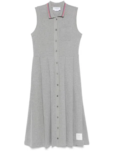 Thom Browne Rwb-stripe Pleated Midi Dress In Gray