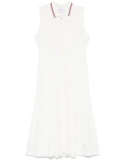 Thom Browne Rwb-stripe Pleated Midi Dress In White