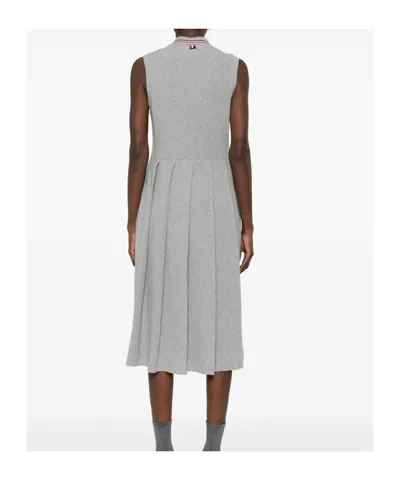 Thom Browne Rwb-stripe Pleated Midi Dress In Gray