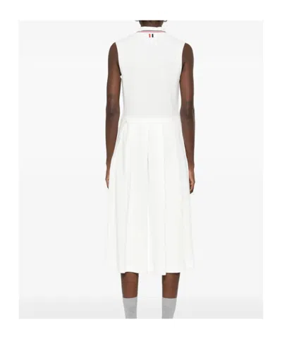 Thom Browne Rwb-stripe Pleated Midi Dress In White