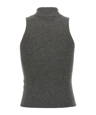 Brunello Cucinelli Sleeveless High Neckline Ribbed Top In Gray