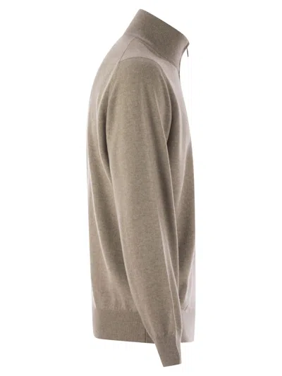 Brunello Cucinelli Men Cashmere Turtleneck Sweater With Zipper In Neutral
