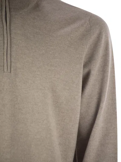 Brunello Cucinelli Men Cashmere Turtleneck Sweater With Zipper In Neutral