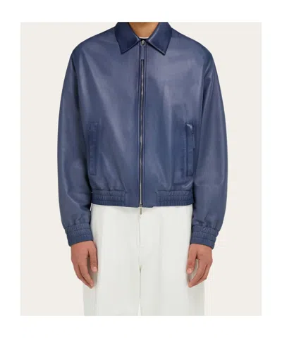 Ferragamo Nappa Blouson In Blue