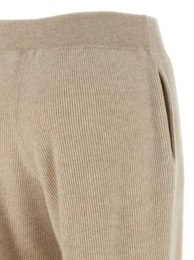Brunello Cucinelli Ribbed Texture Elastic Waistband Trousers In Brown