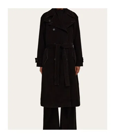Ferragamo Double-breasted Corduroy Trench Coat In Brown