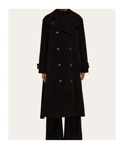Ferragamo Double-breasted Corduroy Trench Coat In Brown