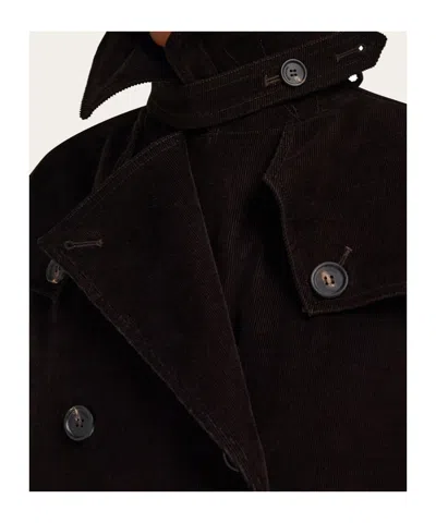 Ferragamo Double-breasted Corduroy Trench Coat In Brown