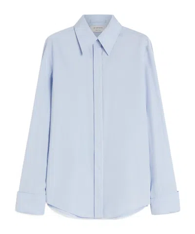 Sportmax Clean Line Tailored Collar Cotton Top In Blue