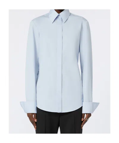 Sportmax Clean Line Tailored Collar Cotton Top In Blue