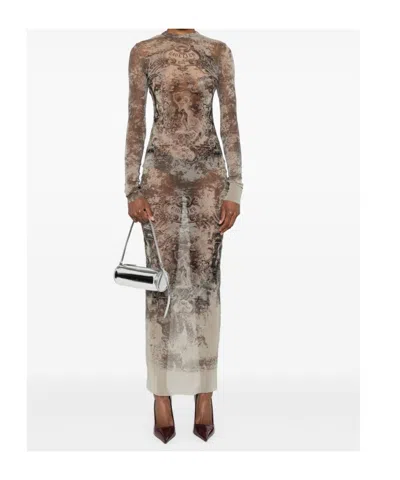 Jean Paul Gaultier Graphic Print Mesh Long Dress