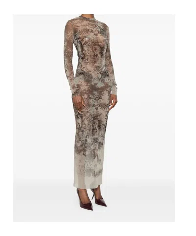 Jean Paul Gaultier Graphic Print Mesh Long Dress