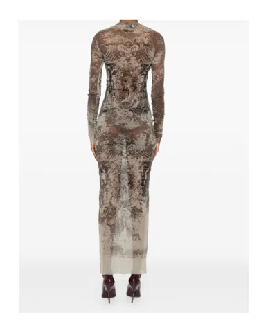 Jean Paul Gaultier Graphic Print Mesh Long Dress