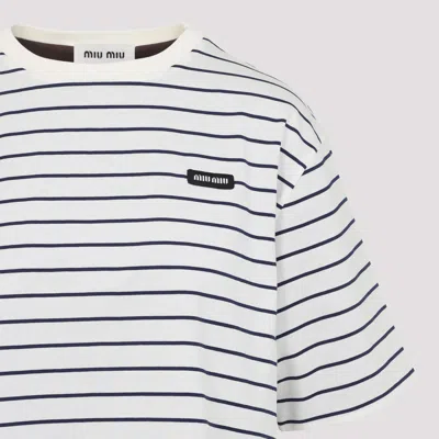 Miu Miu Striped Cotton T-shirt In White