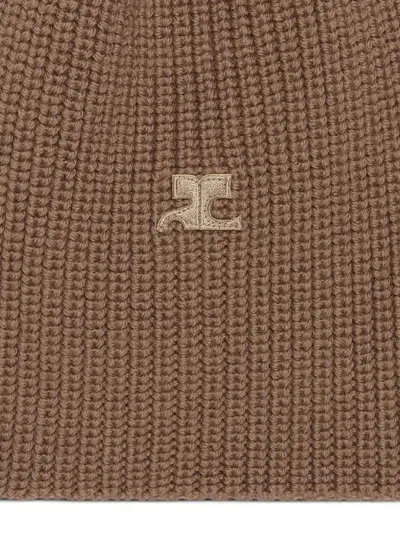 Courrèges Ribbed-knit Beanie In Brown