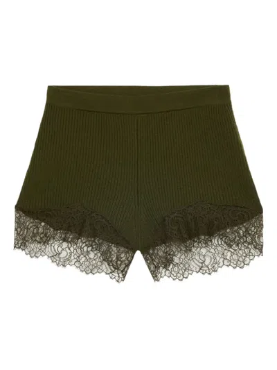 Blumarine Ribbed Lace-trimmed Shorts