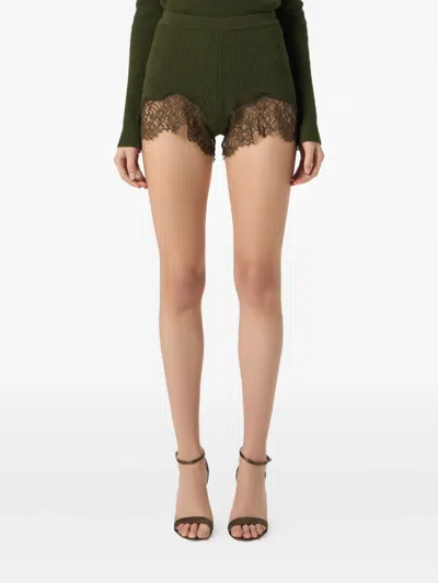 Blumarine Ribbed Lace-trimmed Shorts