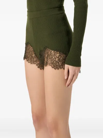 Blumarine Ribbed Lace-trimmed Shorts