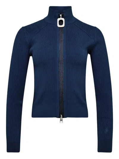 Jw Anderson J. W. Anderson Ribbed Steel Blue Sweater With High Neck In Blue