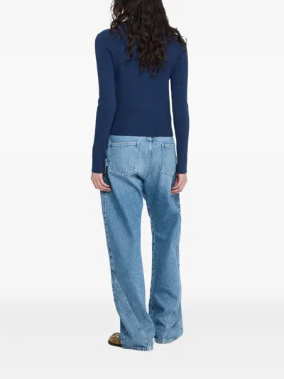 Jw Anderson J. W. Anderson Ribbed Steel Blue Sweater With High Neck In Blue