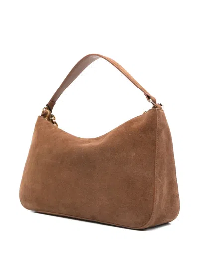 Twinset Twin-set Suede Crossbody Bag With Gold Chain Strap In Brown