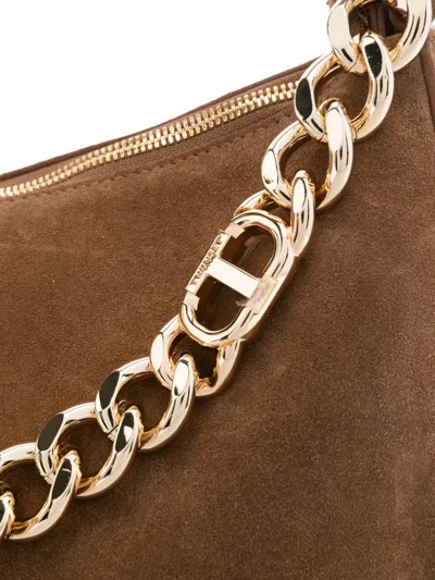 Twinset Twin-set Suede Crossbody Bag With Gold Chain Strap In Brown