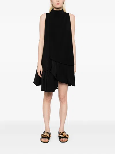Jw Anderson Ruffle-hem Mini Dress In Black