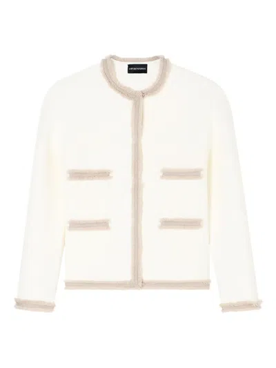 Emporio Armani Ottoman Stitch Knit Jacket With Fringe Hems