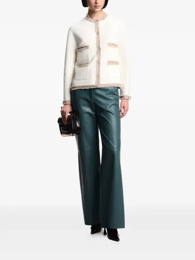Emporio Armani Ottoman Stitch Knit Jacket With Fringe Hems